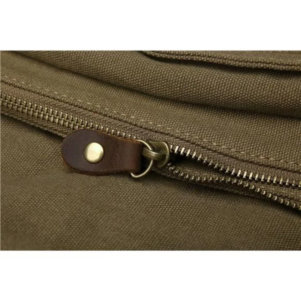 Vintage Military Leather Canvas Laptop Bag Messenger Bags Medium